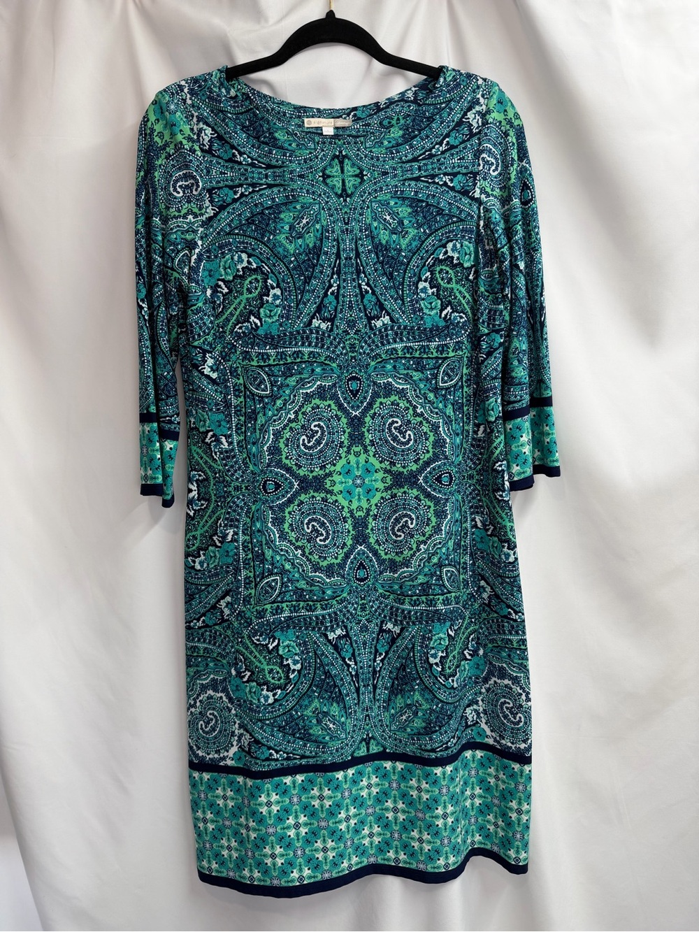 Dress Barn Teal & Navy Paisley Midi Dress Size 8